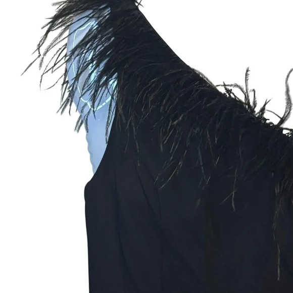 New MAC DUGGAL Feather One-Shoulder Draped Front Dress 78147 Women's 2 - Picture 5 of 13